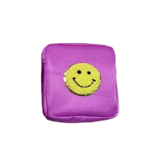 Square- Nylon Cosmetic Bag - Smiley Face