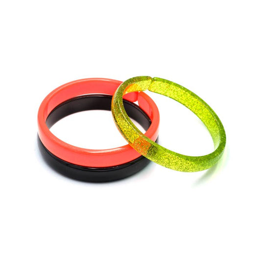 HAL23- Glitter Green Neon Orange Black Bangle/Bracelet Set/3