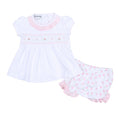 Load image into Gallery viewer, Tessa's Classics Pink Smocked Print Ruffle Diaper Cover Set
