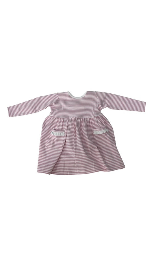 POPOVER DRESS WITH RUFFLE- PINK & WHITE STRIPE