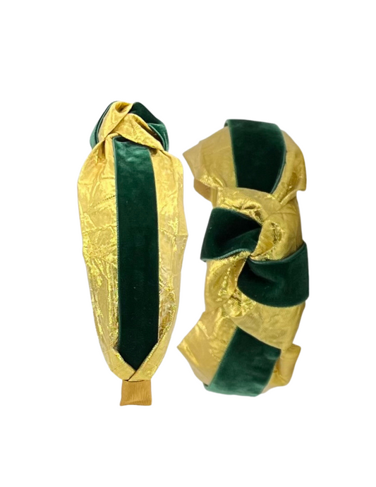 Gold with Green Velvet Ribbon Headband