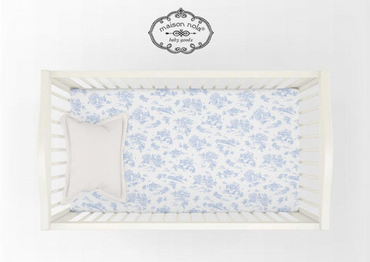 Maison Nola Blue Storyland Toile Crib Fit Sheet