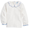 Load image into Gallery viewer, Bella Bliss Long Sleeve Pima Scallop Collar Tee- Ivory with Sapphire
