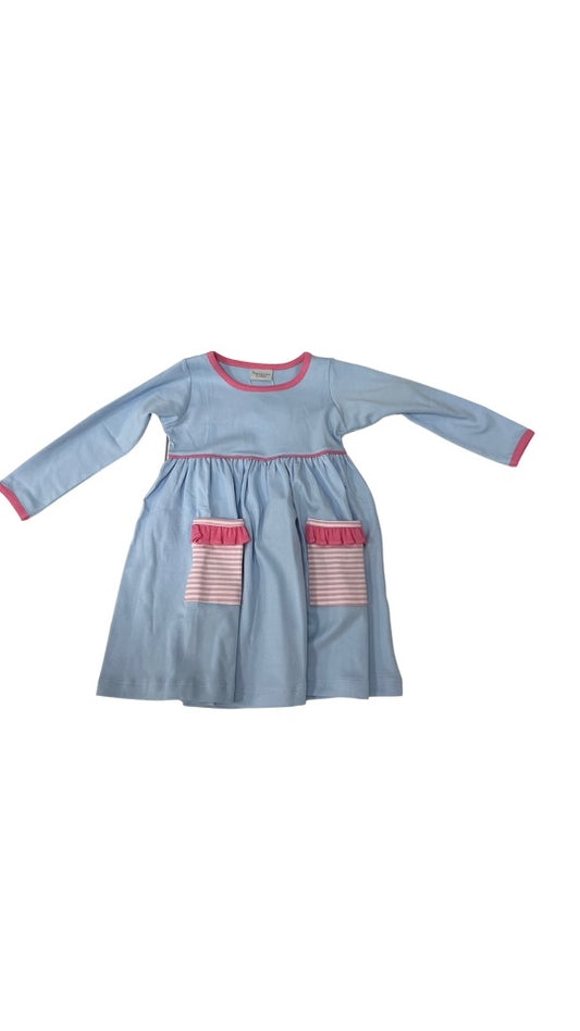 POPOVER DRESS WITH RUFFLE- PINK & BLUE