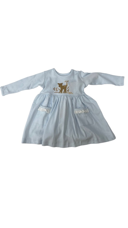 FAWN POPOVER DRESS WITH RUFFLE-BLUE AND WHITE