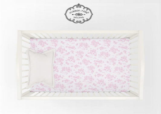 Maison Nola Pink Storyland Toile Crib Fit Sheet