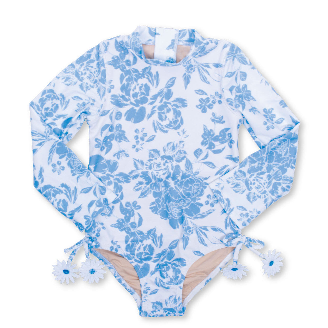Blue Bouquet Girls One Piece Long Sleeve Swimsuit 6m-10