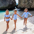 Load image into Gallery viewer, Blue Bouquet Girls One Piece Long Sleeve Swimsuit 6m-10
