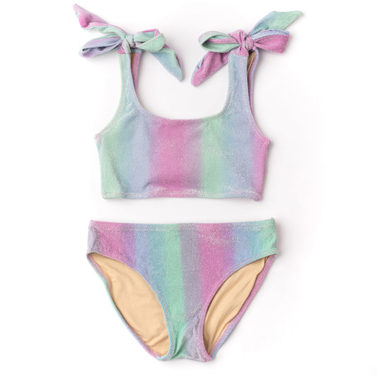 Two Piece Shimmer Bunny Tie Bikini, Pink Ombre