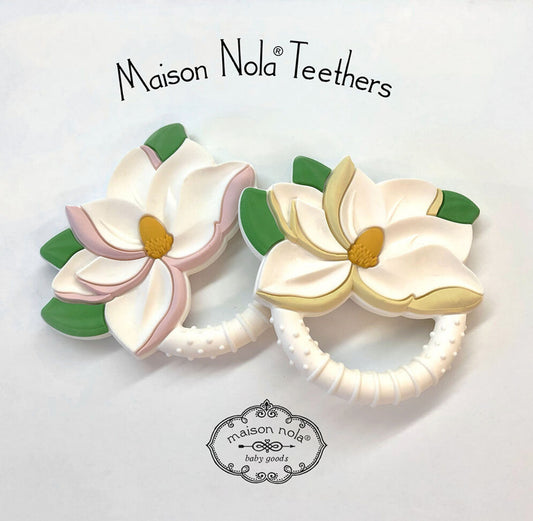 Maison Nola Magnolia Flower Silicone Teether- White