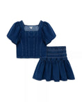 Load image into Gallery viewer, Kids' Bubble Sleeve Denim Top & Skirt Set
