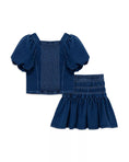 Load image into Gallery viewer, Kids' Bubble Sleeve Denim Top & Skirt Set
