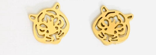 Cute Tiger Earrings, Tiger Football Gift, Gold Stud Earrings