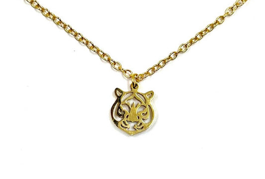 Tiger Necklace, Simple Gold Necklace, Tiger Pendant 16in