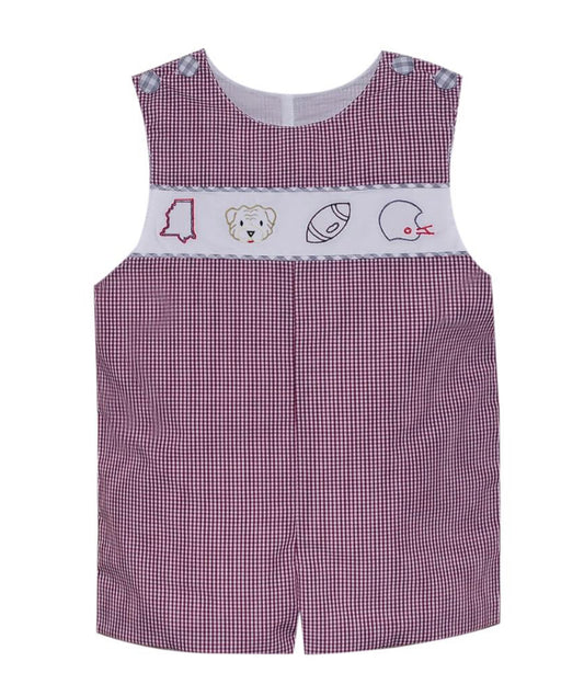 State Bulldogs Embroidery Shortall-Maroon Gingham