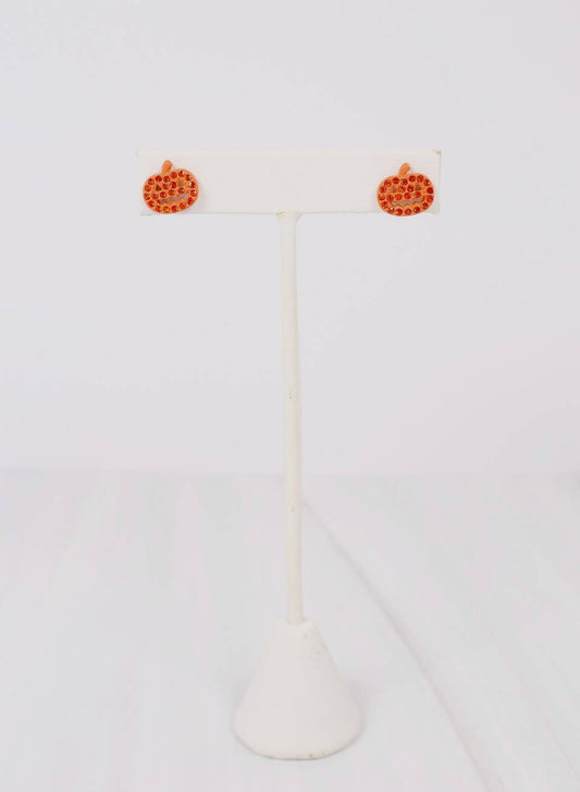 Cz Jack O Lantern Stud Earrings Orange