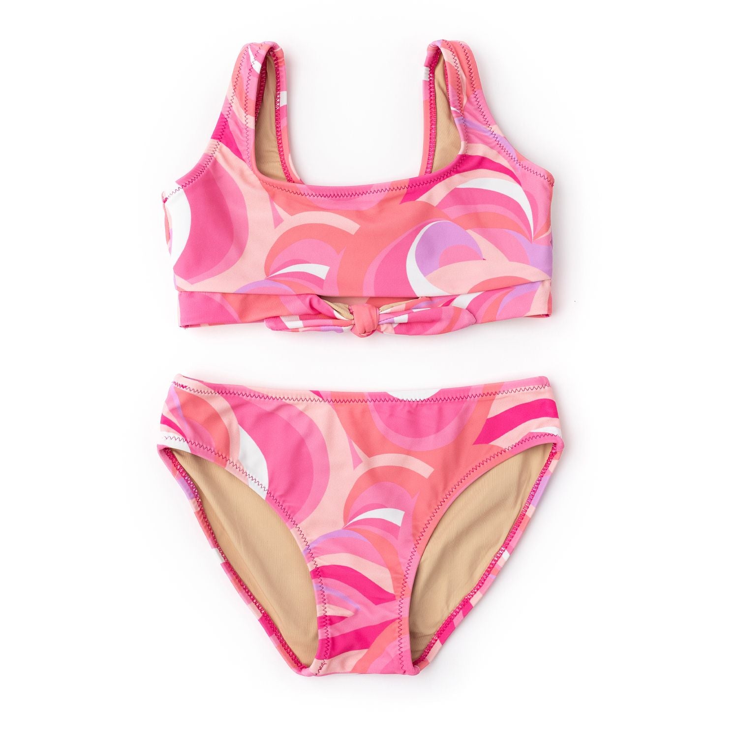 Knot Bikini Two Piece Swimsuit-Pink Waves