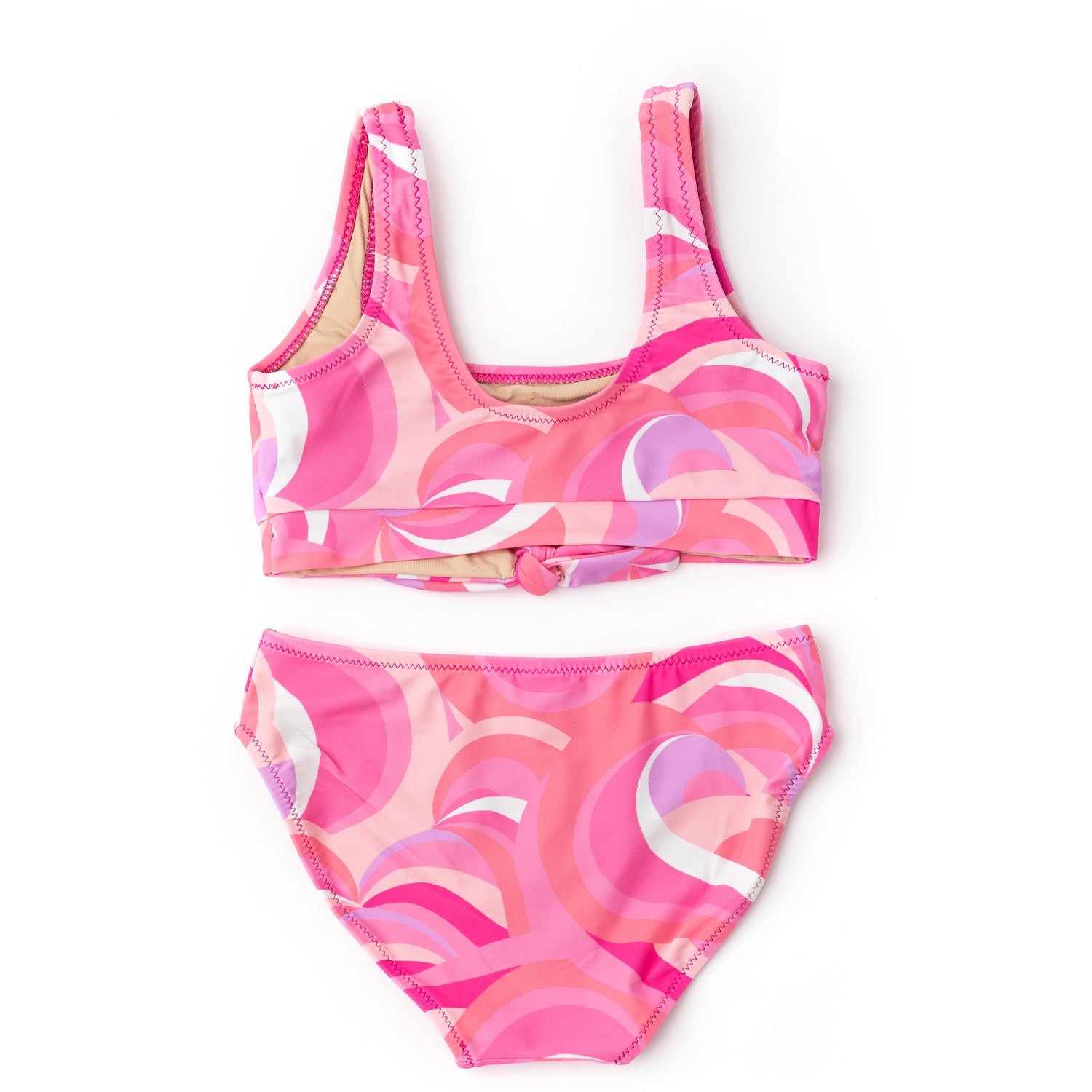 Knot Bikini Two Piece Swimsuit-Pink Waves