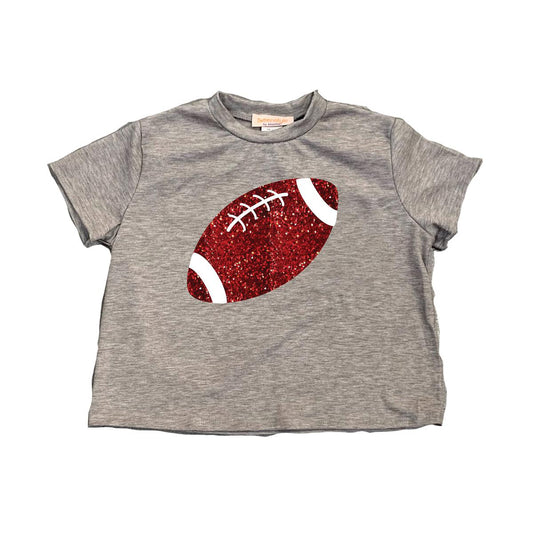 SPARKLY RED FOOTBALL PRINT JERSEY SHORT SLEEVE TSHIRT